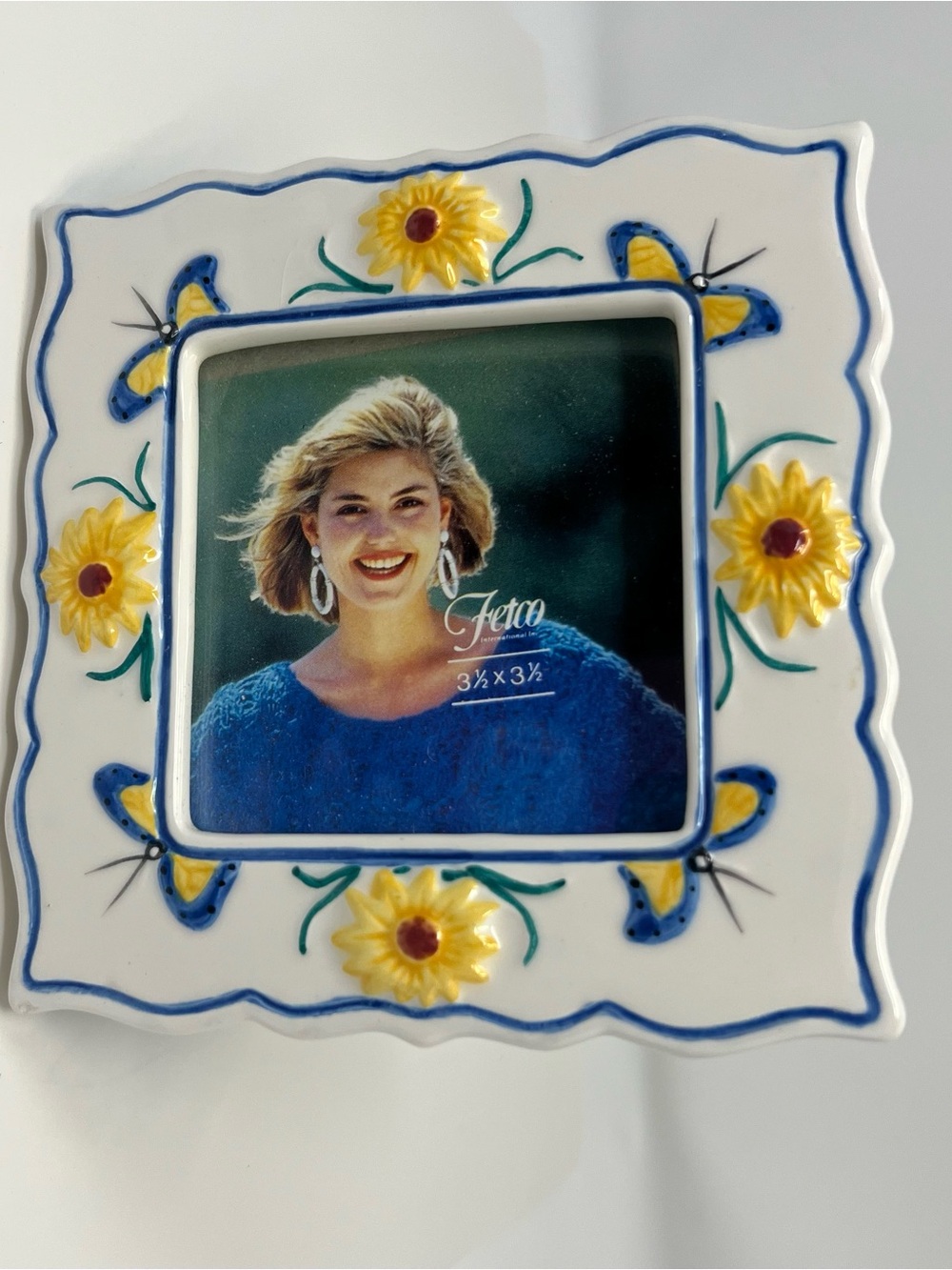 Fetco Picture Frame 3.5 X 3.5 Ceramic Sunflower Butterfly Vintage Made